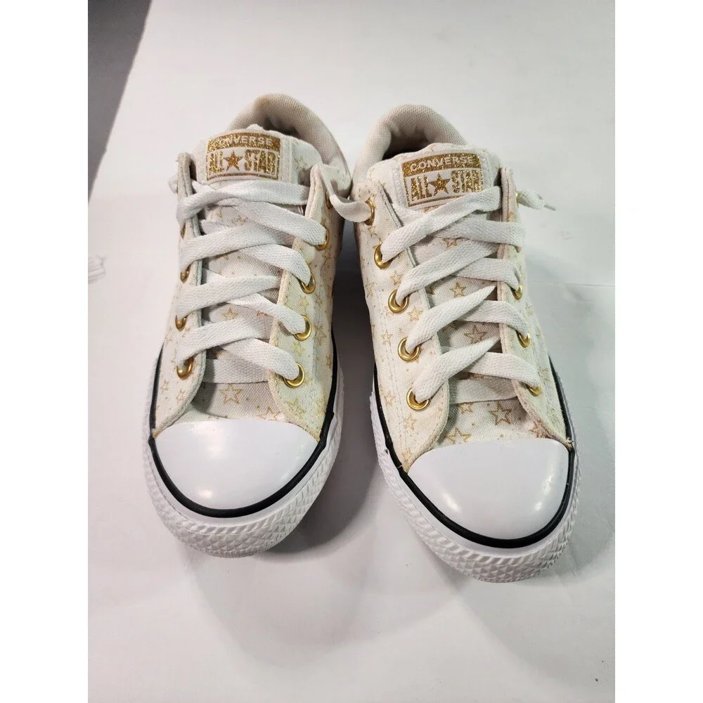 Converse Chuck Taylor All Star Low Top Cream Gold Star Print Sneakers Girls...